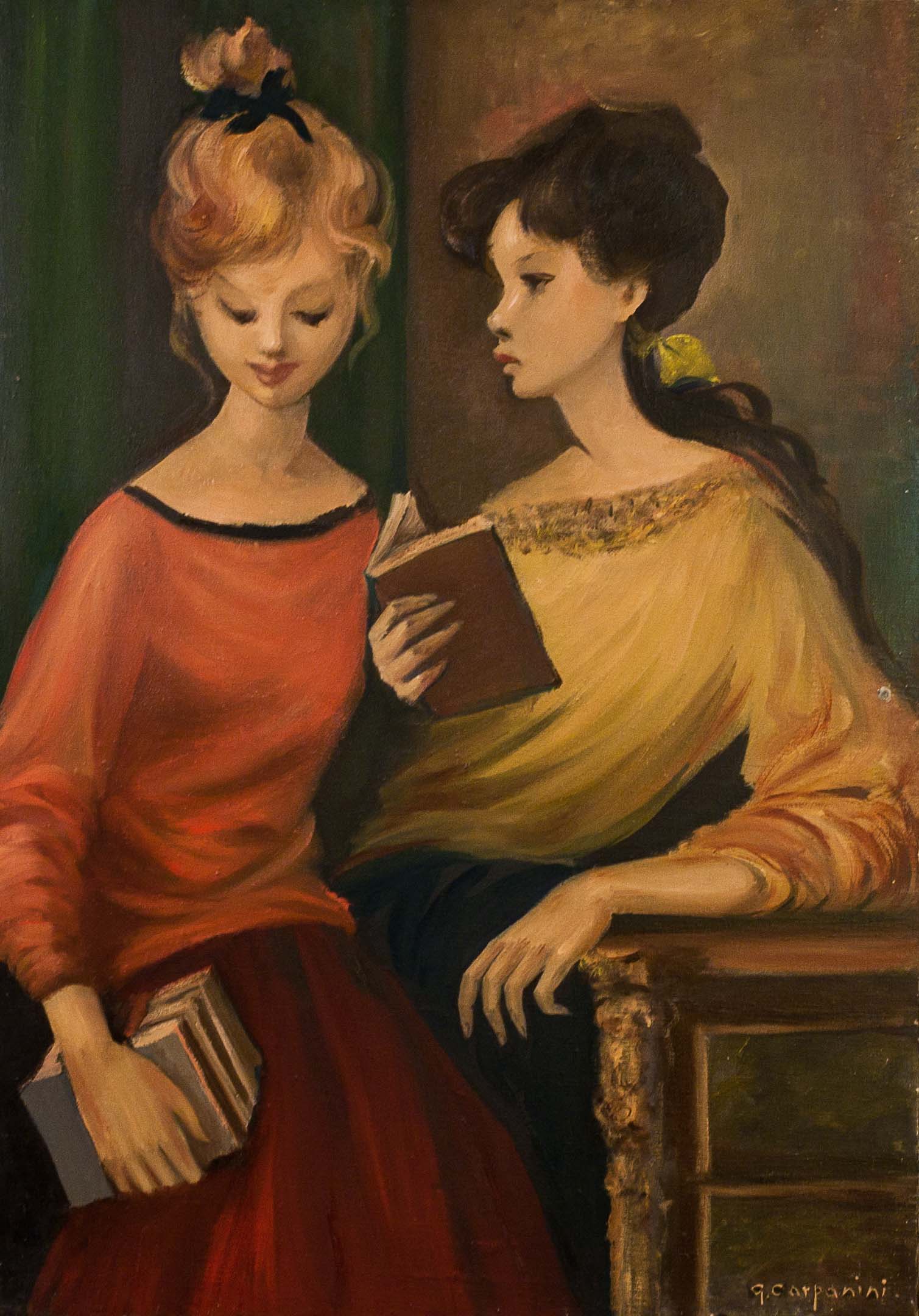 1509x2160 Two Woman By George Carpanini Cls Fine Art Gallery - Two Women Painting