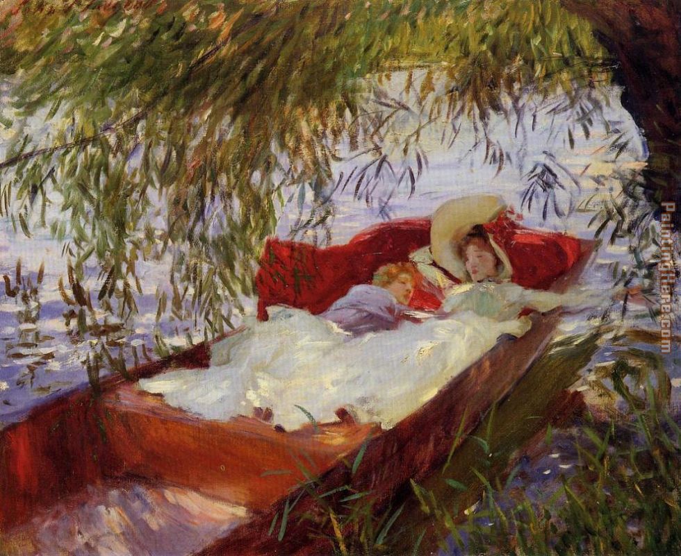 980x801 John Singer Sargent Two Women Asleep In A Punt Under The Willows - Two Women Painting