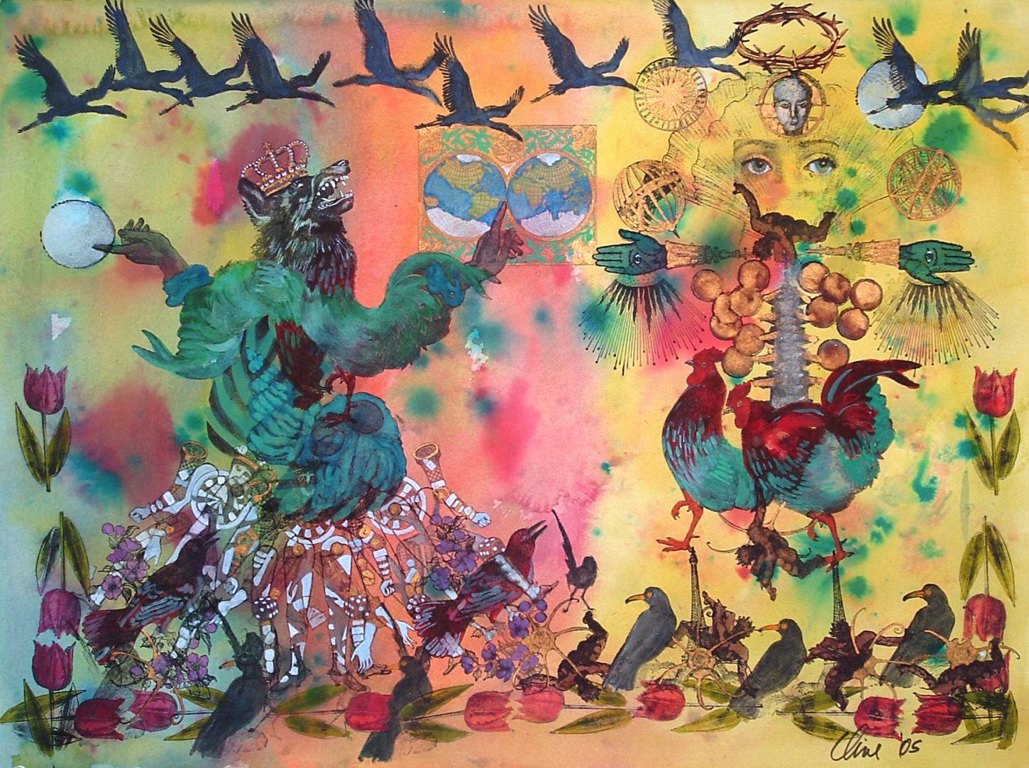 1450x1083 Two Worlds 30x22 Paintingswatercolormixed Media1200 Oil - Two Worlds Painting