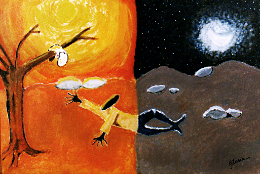 513x344 Modern Art Roddam - Two Worlds Painting