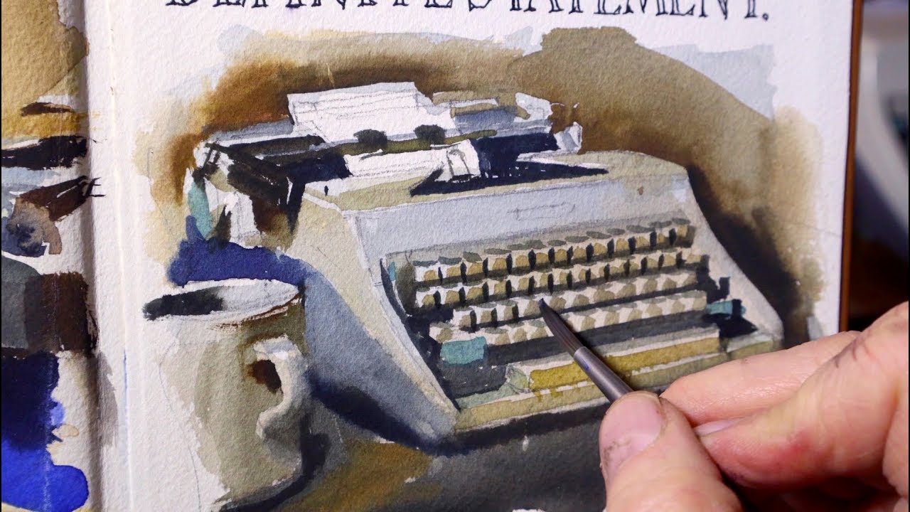 1280x720 Watercolor Tutorial Painting A Typewriter Step By Step - Typewriter Painting