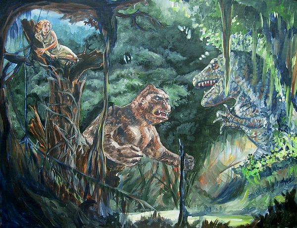 600x461 King Kong Vs T Rex Painting By Bryan Bustard - Tyrannosaurus Rex Painting