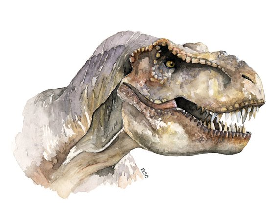 570x456 T Rex Painting Print From Original Watercolor Painting - Tyrannosaurus Rex Painting