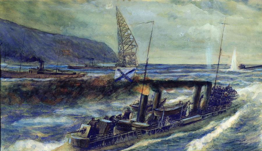 900x519 The German U Boat U 56 Sunk By The Russian Destroyer Grozovoi - U Boat Painting