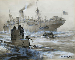 300x240 Wwi German U Boat Submarine Rescuing Passengers Painting Real - U Boat Painting