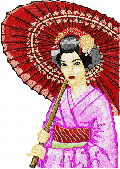 400x563 Geisha With Umbrella Machine Embroidery Design - Uchida Kosaburo Geisha Painting