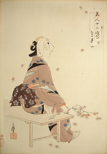 349x500 Japanese Woodcut Of Geisha, Artist Unknown Early 1900s - Uchida Kosaburo Geisha Painting