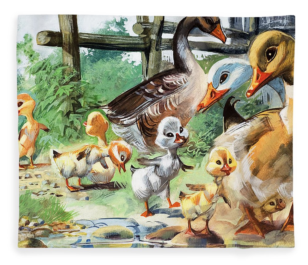 1000x860 The Ugly Duckling Fleece Blanket For Sale By English School - Ugly Duckling Painting