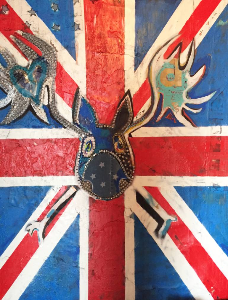 770x1012 Saatchi Art Moose With Union Jack Painting By Grazie Uk - Uk Flag Painting