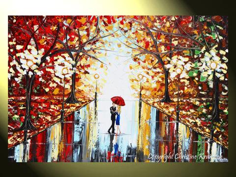 480x360 Giclee Print Art Abstract Painting Couple Red Umbrella Dancing - Umbrella Couple Painting