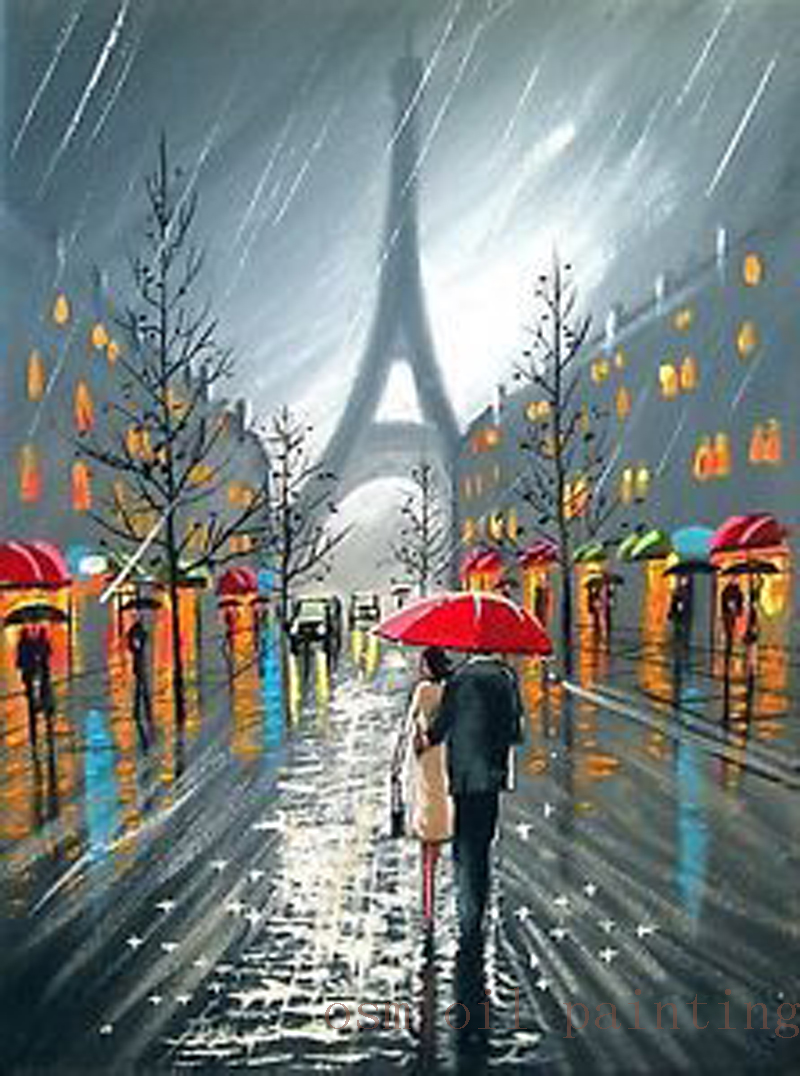 800x1076 Handmade Abstract Fine Art Paris Downpour Red Umbrella Eiffel - Umbrella Couple Painting