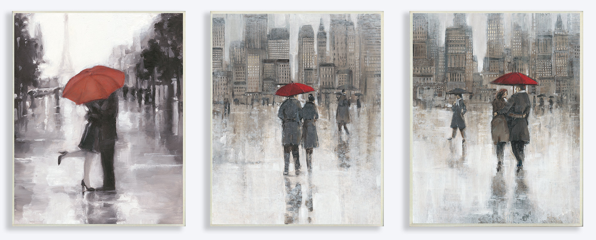 2000x808 Stupell Industries Rain In The City Couple With Red Umbrella 3 - Umbrella Couple Painting