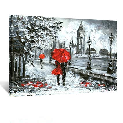 425x425 Kreative Arts Red Umbrella Couple Painting Canvas Art - Umbrella Couple Painting