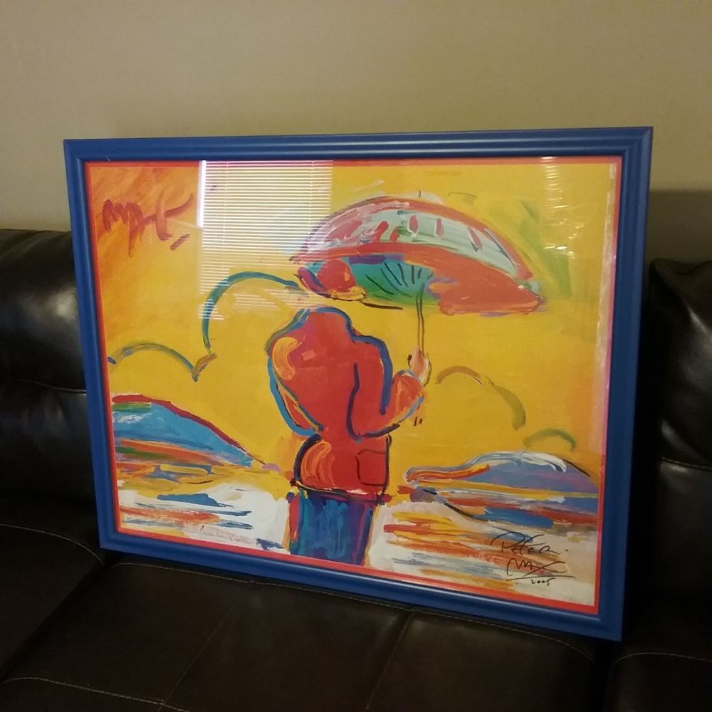 1000x1000 Original Peter Max Umbrella Man At Sea Mixed Media Painting Double - Umbrella Man Painting