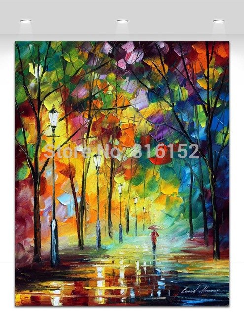 495x640 Umbrella Man In Night Park Palette Knife Abstract Painting Picture - Umbrella Man Painting