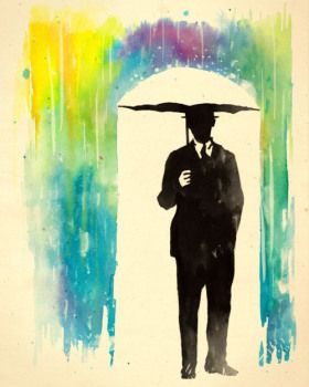 280x350 Color Phobia Rainbow Rain Umbrella Man Silhouette Suit Art - Umbrella Man Painting