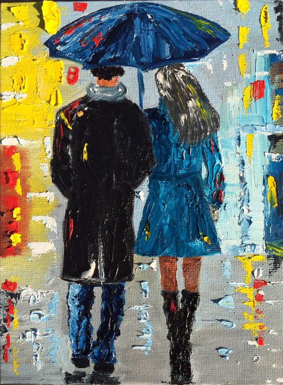 570x776 Items Similar To Couple Walking Under Umbrella Backside Figurative - Umbrella Man Painting