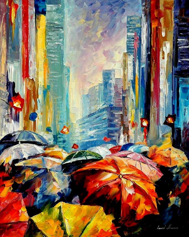 752x943 Umbrellas Palette Knife Oil Painting On Canvas By Leonid Afremov - Umbrella Painting