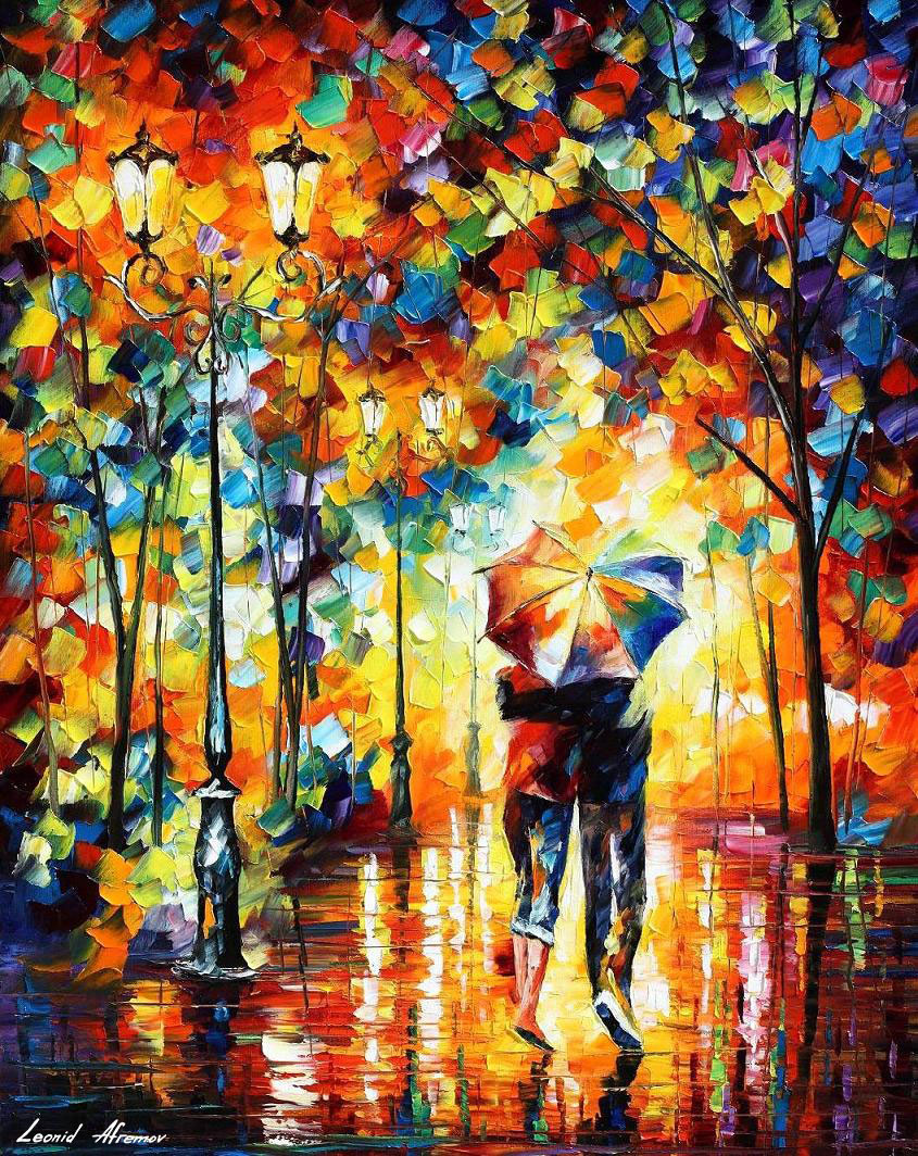 845x1064 Under One Umbrella Palette Knife Oil Painting On Canvas By - Umbrella Painting