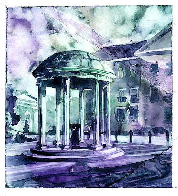 570x625 Watercolor Painting Of Well On Unc Campus Chapel Hill North - Unc Painting
