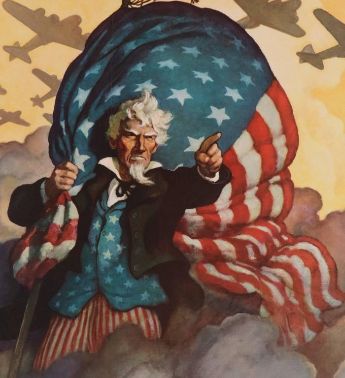 700x768 Striking And Rare Wwii Poster By N.c Wyeth, With A Windswept Image - Uncle Sam Painting