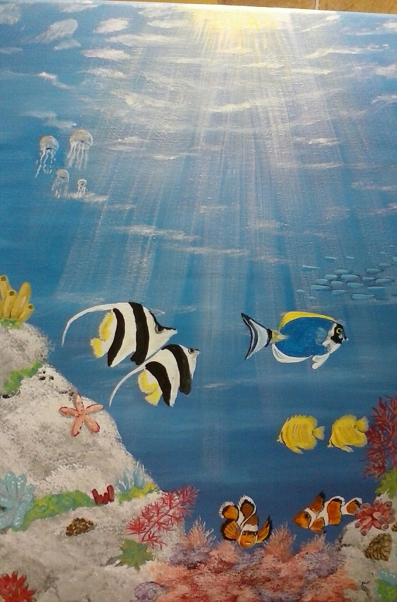 1350x2048 Painting On 16 X 20 Canvas With Acrylics. Under The Sea With Fish - Under The Ocean Painting