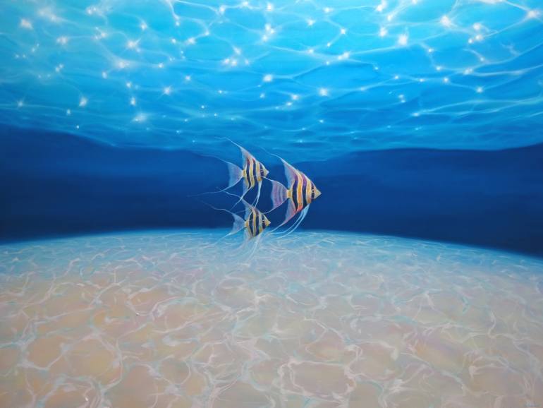 770x578 Saatchi Art 3 Angels Under The Sea Painting By Gill Bustamante - Under The Ocean Painting