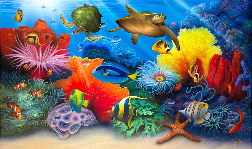 850x502 Turtle Reef Underwater Painting - Under The Ocean Painting