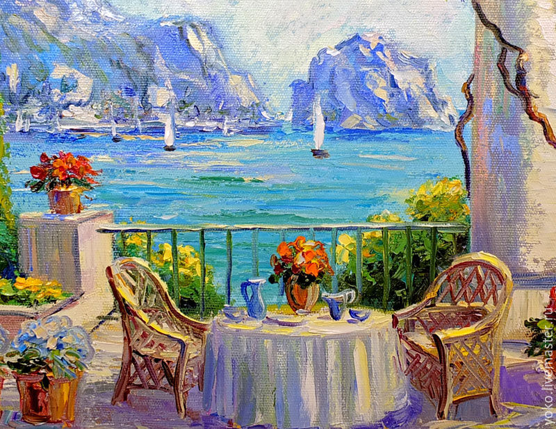 800x618 Oil Painting Mediterranean Dining Under The Wisteria Painting - Under The Sea Painting
