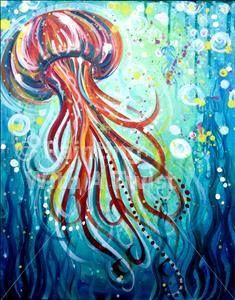 235x300 Jellyfish Painting Acrylic On Canvas 12x24 By Homeperfection - Under The Sea Painting