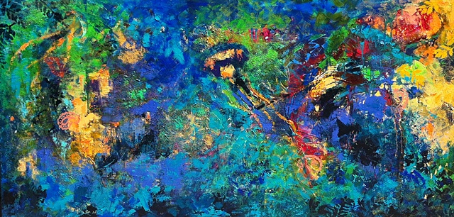 640x306 Emily Lane Mixed Media Paintings - Underwater Abstract Painting