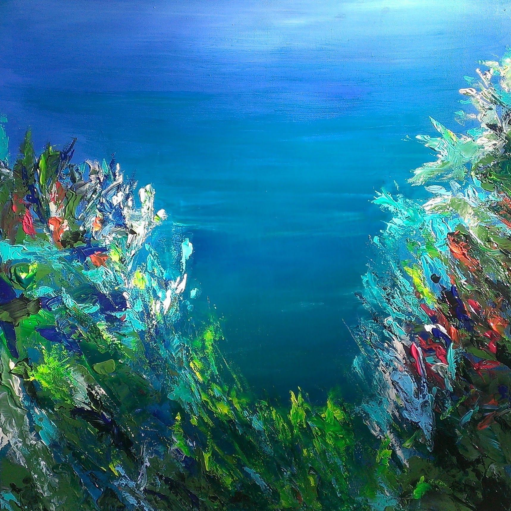1718x1718 Phil Watford 24 X 24 Acrylic On Canvas. Abstract Coral Reef - Underwater Abstract Painting