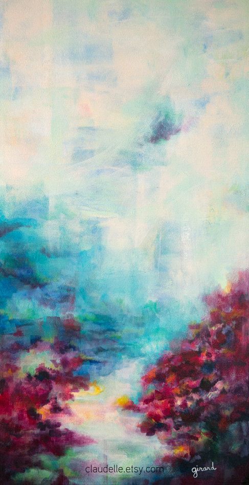 487x950 Abstract Underwater Painting On Gallery Canvas By Claudelle Art - Underwater Abstract Painting