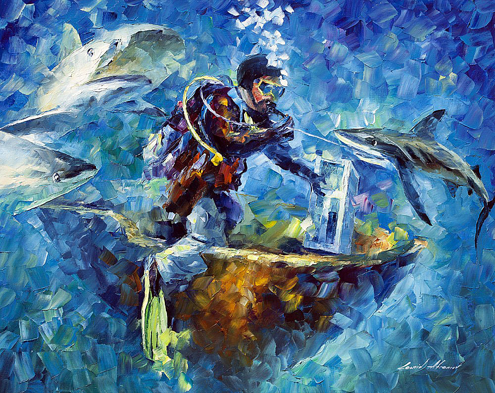 1000x794 Under Water Palette Knife Oil Painting On Canvas By Leonid - Underwater Art Painting