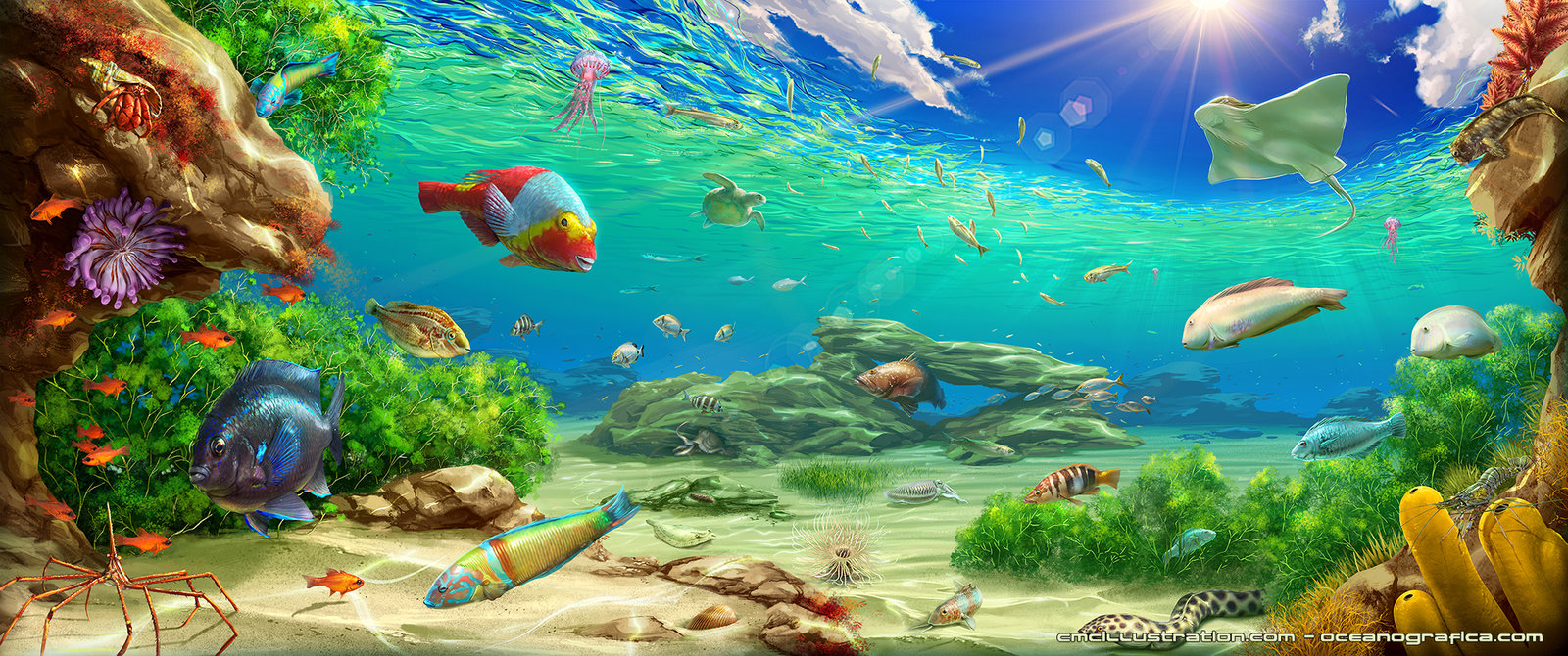 1600x670 Underwater Painting By Aioras - Underwater Art Painting