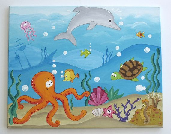 570x448 Under The Sea, Underwater Painting On Canvas Via Etsy Animales - Underwater Canvas Painting