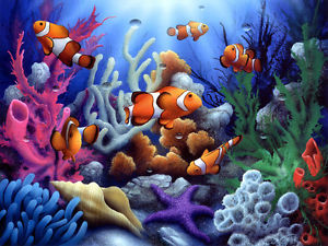 300x225 Underwater World Clown Fish Oil Painting Wall Art Printed - Underwater Canvas Painting