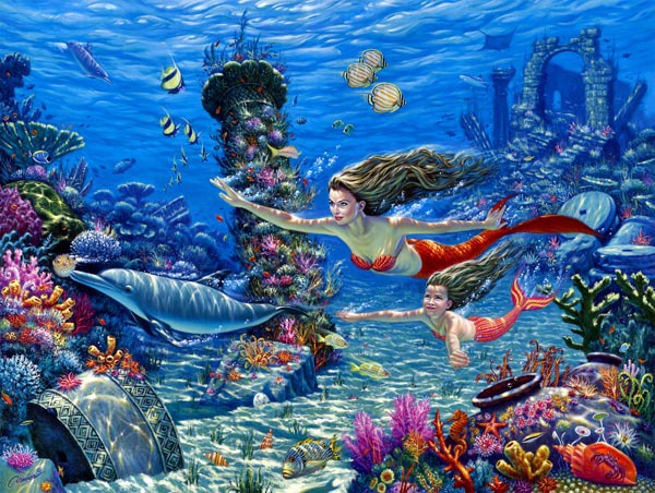 600x452 Mermaid, Swimming , Underwater World Hd Print On Canvas Oil - Underwater Canvas Painting