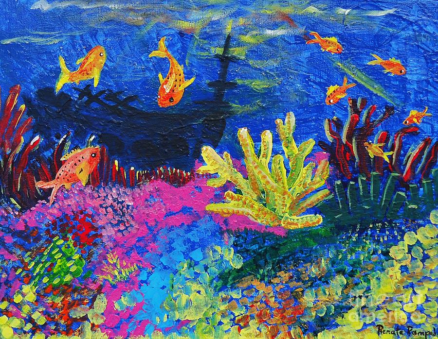 900x698 Coral Garden Painting By Renate Pampel - Underwater Coral Painting