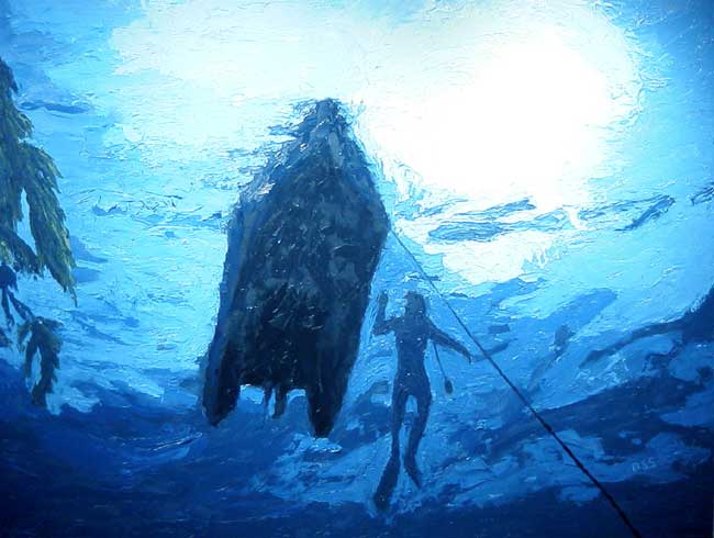 650x490 Giclee Print Of Looking Up - Underwater Looking Up Painting