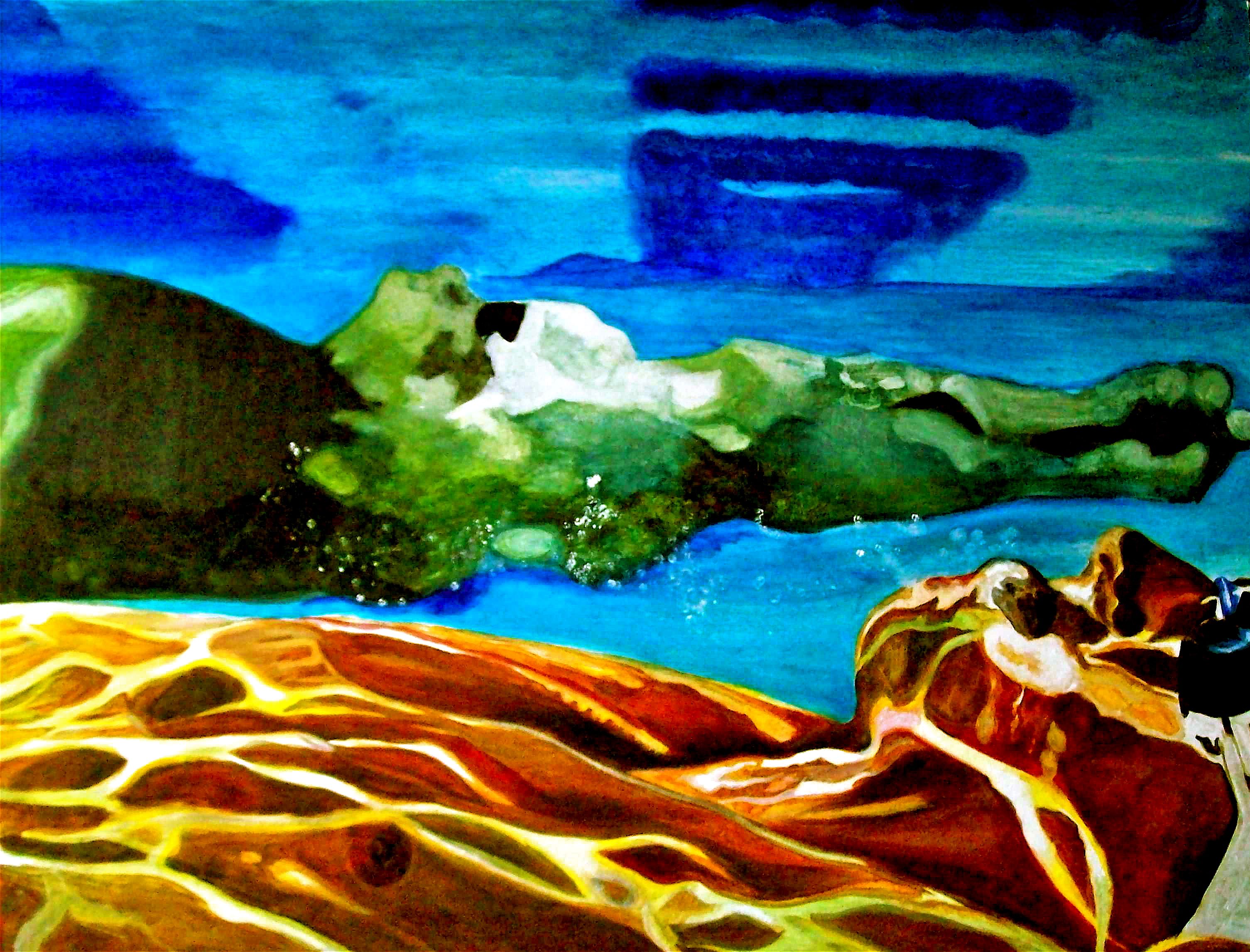 3010x2292 Oil Painting Portrait ,underwater Looking Up My Art - Underwater Looking Up Painting