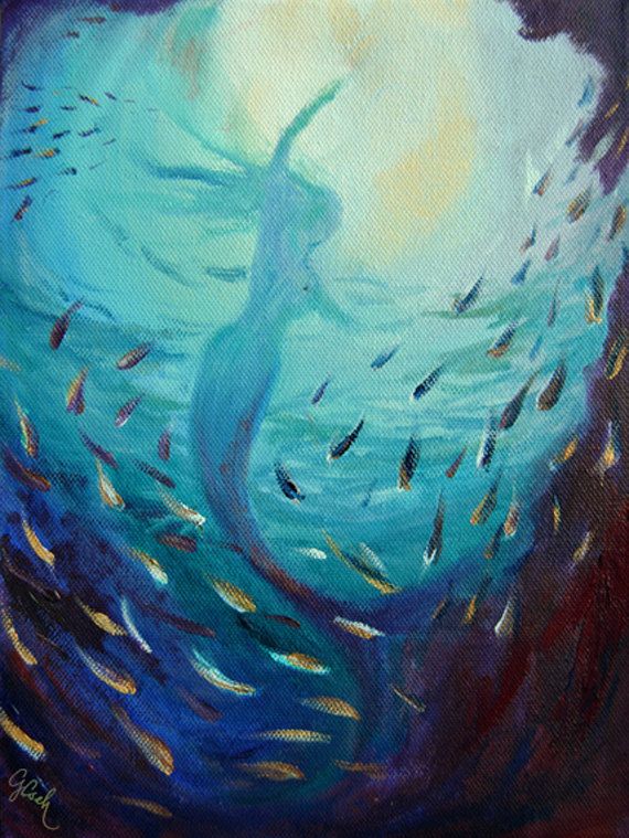 570x759 Up, A4 Fine Art Underwater Mermaid Painting Print - Underwater Looking Up Painting