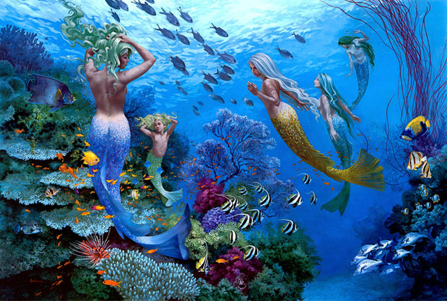 640x432 Mermaids, Swimming , Underwater World Hd Print On Canvas Oil - Underwater Oil Painting