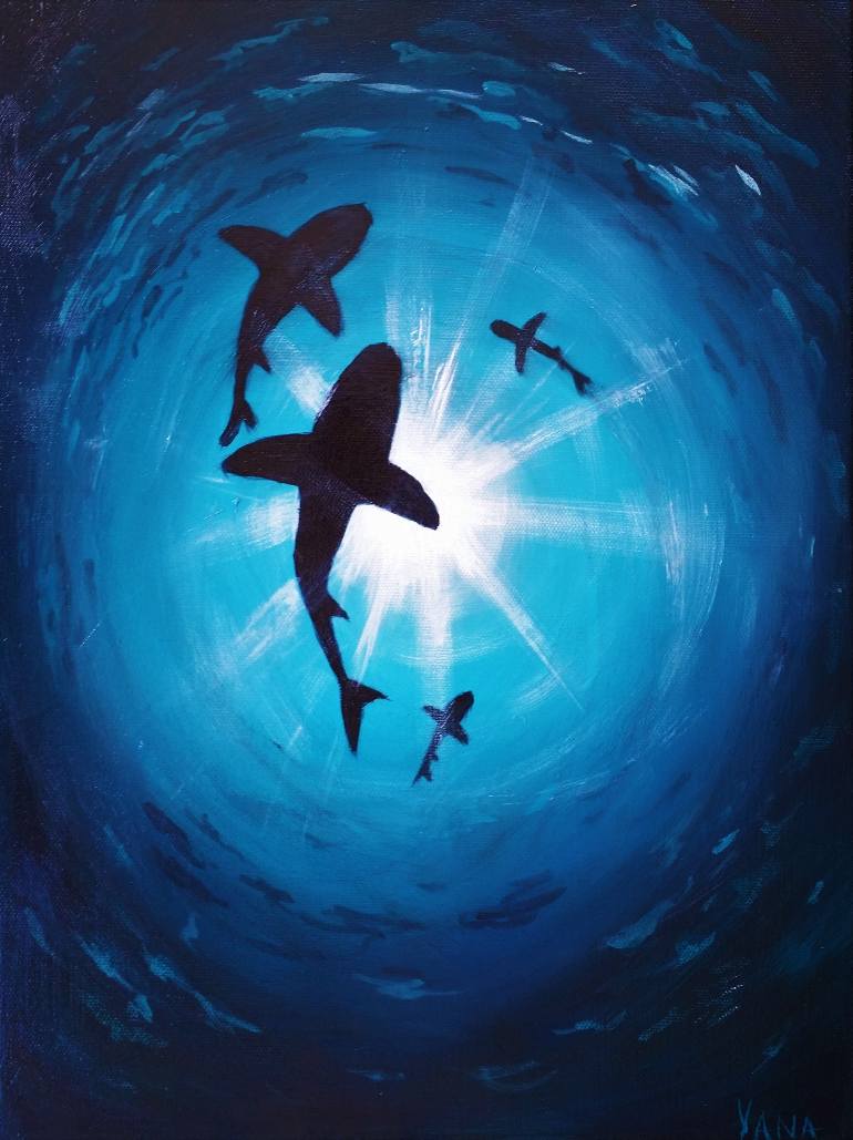 770x1029 Saatchi Art Underwater Sharks Painting By Yana Gifford - Underwater Painting