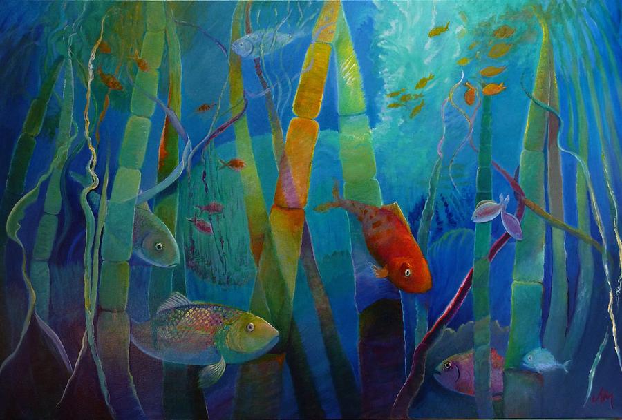 900x608 Underwater Rainbow Painting By Julia Miller - Underwater Painting