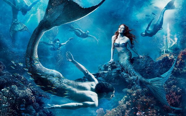 600x375 Newest Creature,mermaid Couples Cartoon Ocean Underwater World - Underwater Painting Mermaid
