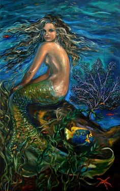 236x375 Saatchi Online Artist Linda Olsen Painting, Underwater Diva - Underwater Painting Mermaid