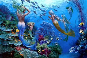 300x201 Canvas Print Painting Picture Underwater World Mermaid On Canvas - Underwater Painting Mermaid