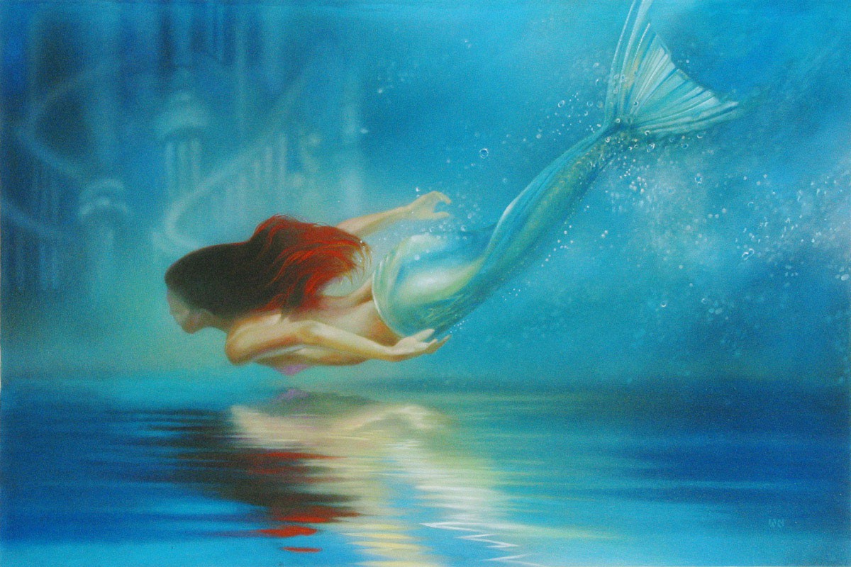 1200x800 John Rowe The Little Mermaid - Underwater Painting Mermaid