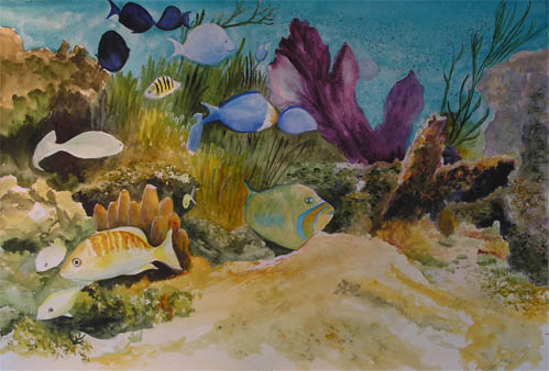 499x338 Bunny's Artwork Underwater Scene Watercolor Painting - Underwater Painting Watercolor